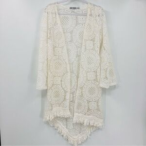 Retro Threads White Crochet Jacket Swim Cover Up Size Small